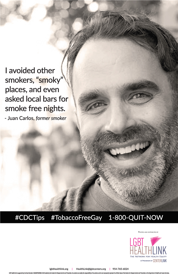 <p>"I avoided other smokers, "smoky" places, and even asked local bars for smoke free nights." Juan Carlos, former smoker, #TobaccoFreeGay #TobaccoFreeQueers</p>