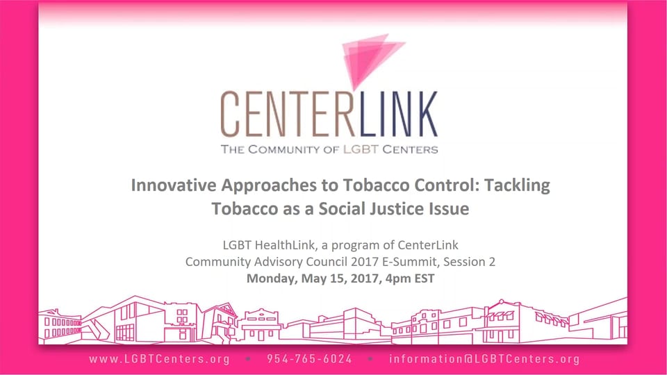 <p>From our 2017 E-Summit. During this session three leaders in tobacco control will discuss: a movement sweeping the nation - increasing the minimum sale age for tobacco and e-cigarette products from 18 to 21 years old; partnerships with LGBT organizations and events to promote smokefree environments at Pride festivals, bars, and Centers; and dangerous and shocking trends in e-cigarette marketing.</p>